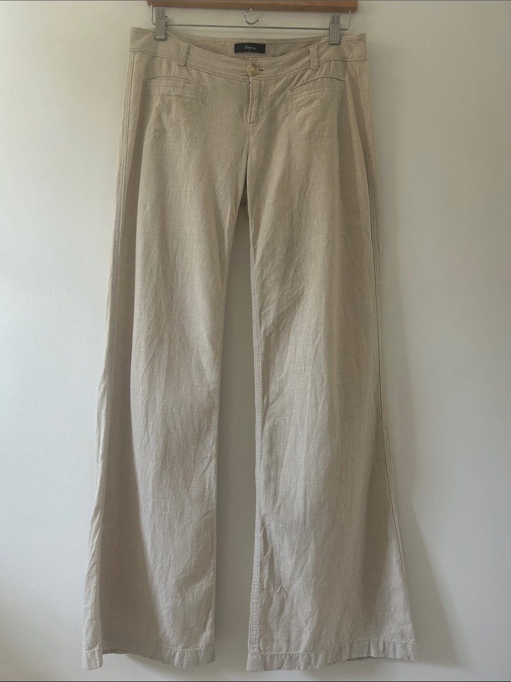 Express Wide-Leg Low Rise Pants Women's Size 8 Beige Linen Blend Casual Resort